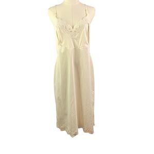 Vintage 1950s White Nylon Full Slip Dress: Lace Trim